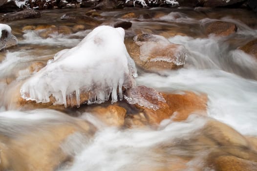 White water moves over large rocks in an Idaho wilderness stream