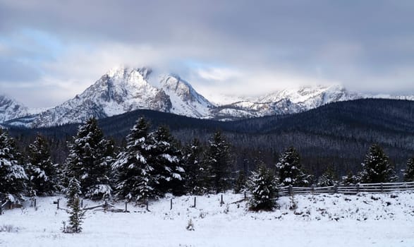 One of the high mountains in winter near Sun Vally Idaho