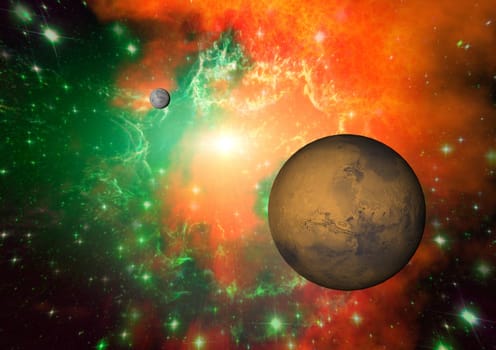 Far-out planets in a space against stars. "Elements of this image furnished by NASA""."