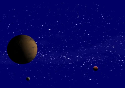 Far-out planets in a space against stars. "Elements of this image furnished by NASA""."