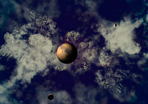 Far-out planets in a space against stars. "Elements of this image furnished by NASA""."