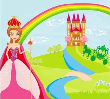 Beautiful young princess in front of her castle