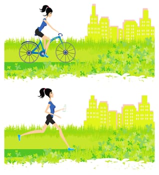 running and cycling girl