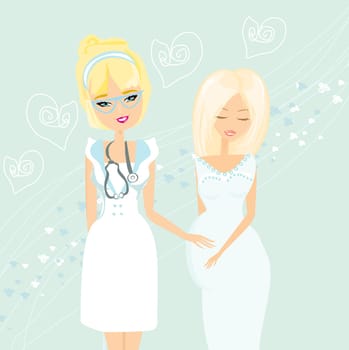 Illustration of a Pregnant Woman Having a Prenatal Checkup