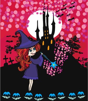 Cute cartoon illustration of a witch