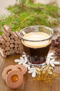 Small coffee in a glass with seats