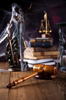 Law theme, mallet of judge, wooden gavel