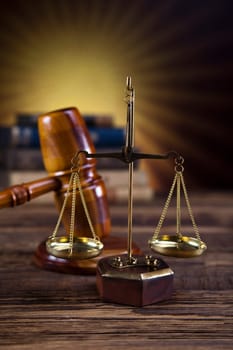 Law theme, mallet of judge, wooden gavel