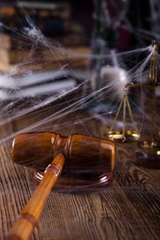 Law theme, mallet of judge, wooden gavel