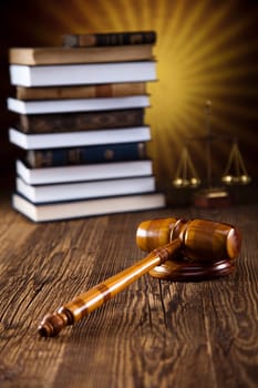 Law theme, mallet of judge, wooden gavel