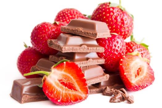 chocholate with strawberry cream on wihte background