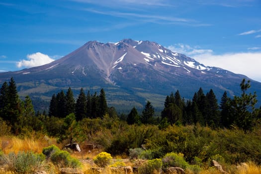 Looking east at Mount Shasta in Northern California