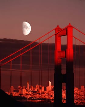A dramatic moon over San Francisco California