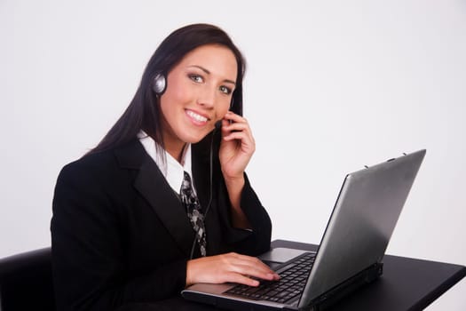 Woman works with a customer at her workplace