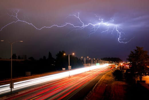 Lightning Bolts light up the sky late at night in Tacoma Washington