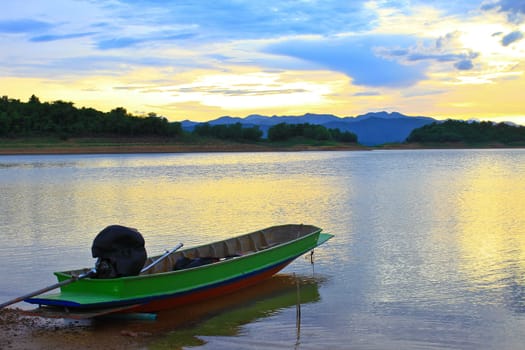 boat and sunset at riverside