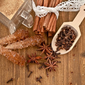 Various spices and sugars for baking