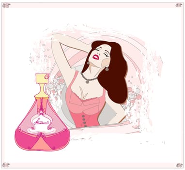 Abstract woman and bottle of perfume with a floral aroma
