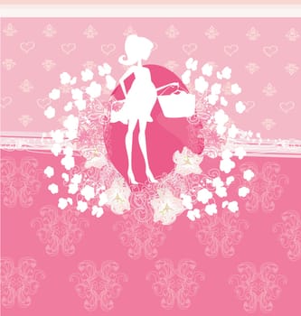 Beautiful pregnant woman on shopping - card