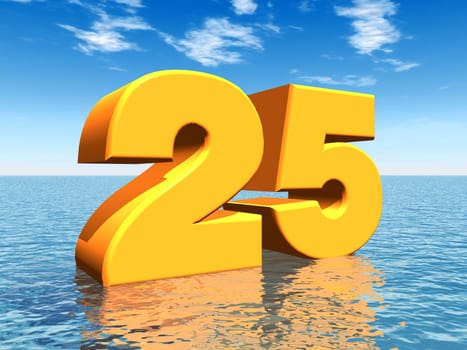 Computer-generated 3D illustration with the number 25 in an ocean landscape