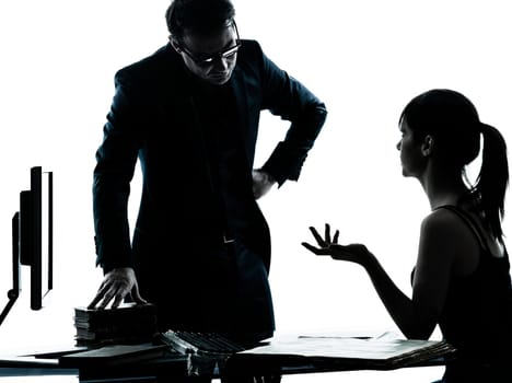 one man father professor and student teenager girl helping for homework in silhouette indoors isolated on white background