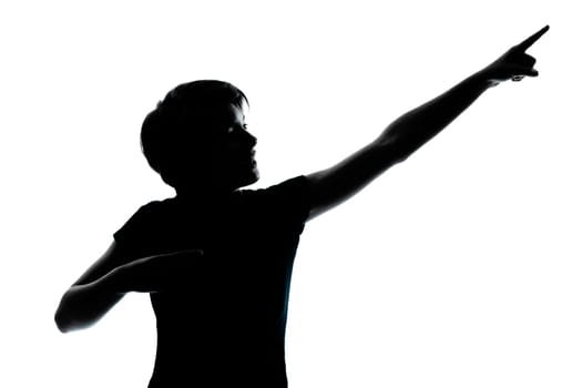 one caucasian young teenager silhouette boy or girl portrait in studio cut out isolated on white background