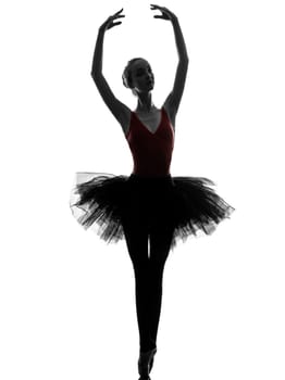 one caucasian young woman ballerina ballet dancer dancing with tutu in silhouette studio on white background