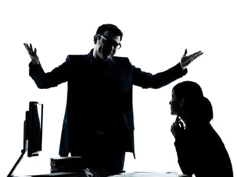 one man father professor and student teenager girl helping for homework in silhouette indoors isolated on white background