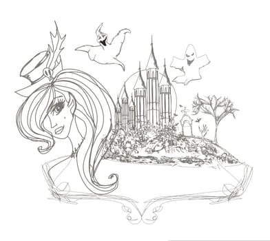 Halloween witch - doodle  frame