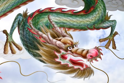 Dragon painting on the glass Of Chinese Temple In Thailand