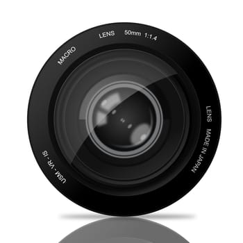 Illustration of eye balls in camers lens on white background