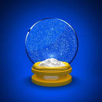 Snow globe with snow only against a blue background