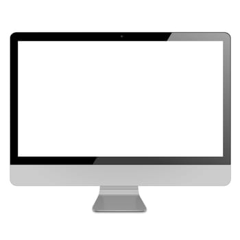 Metallic computer with flat-screen panel isolated with clipping path over white background