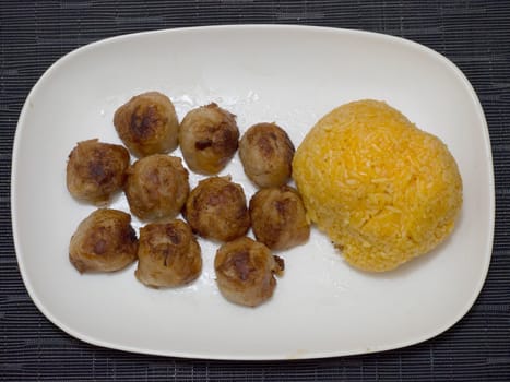 chinese fried dumplings with javanese style rice