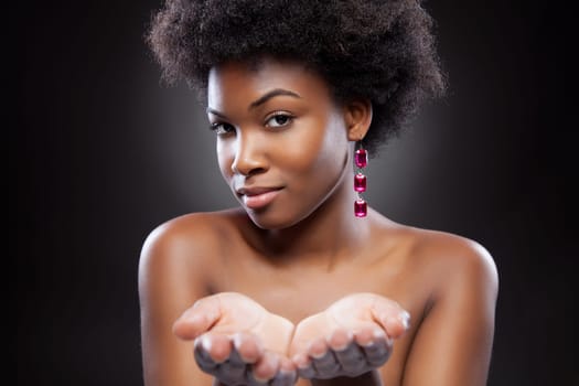 Black beauty reaching out hands