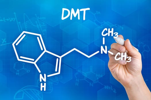 Hand draws chemical structural formula of DMT