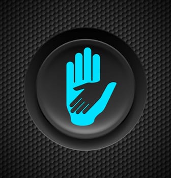 Black button with helping hand sign on carbon background.