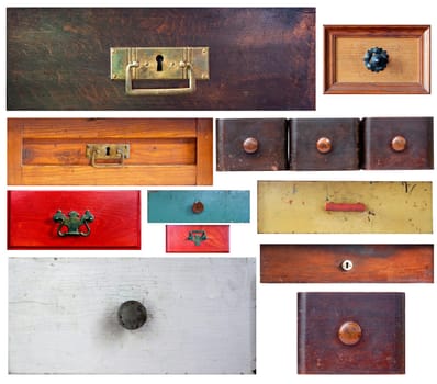 Abstract image of the various old drawers on white background