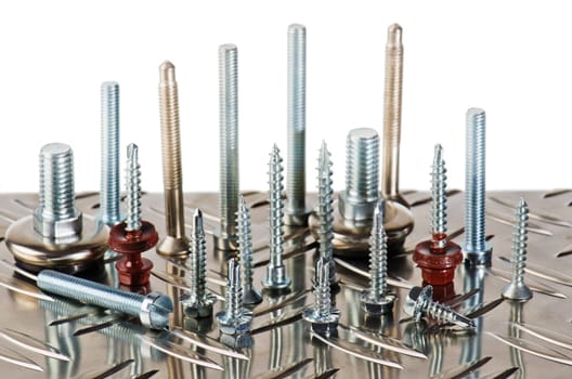Varied screws and bolts, close up
