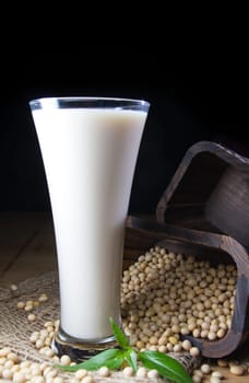 soy milk with soy beans background