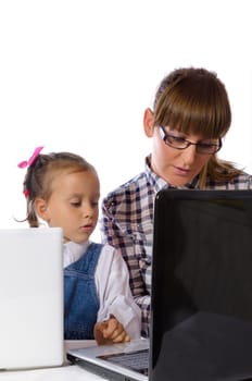 mother and daughter on the computer.