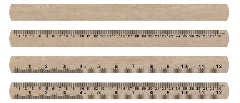 wood ruler isolated over a white background   (with clipping work path)