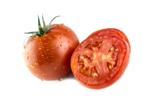 fresh tomatoes with Sliced ​​tomatoes on white background.