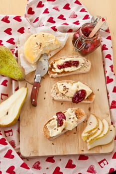 White bread with camemebert and jam