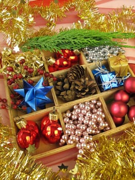 Box with Christmas decoration