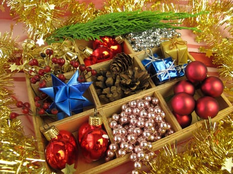 Box with Christmas decoration