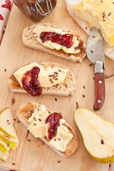 Toast with camembert,jam and fresh pears