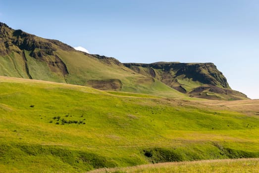 hills with meadows in Vik in Iceland