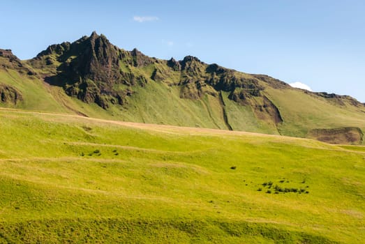 hills with meadows in Vik in Iceland