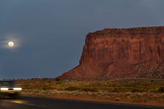 moon on Monument Valley at night